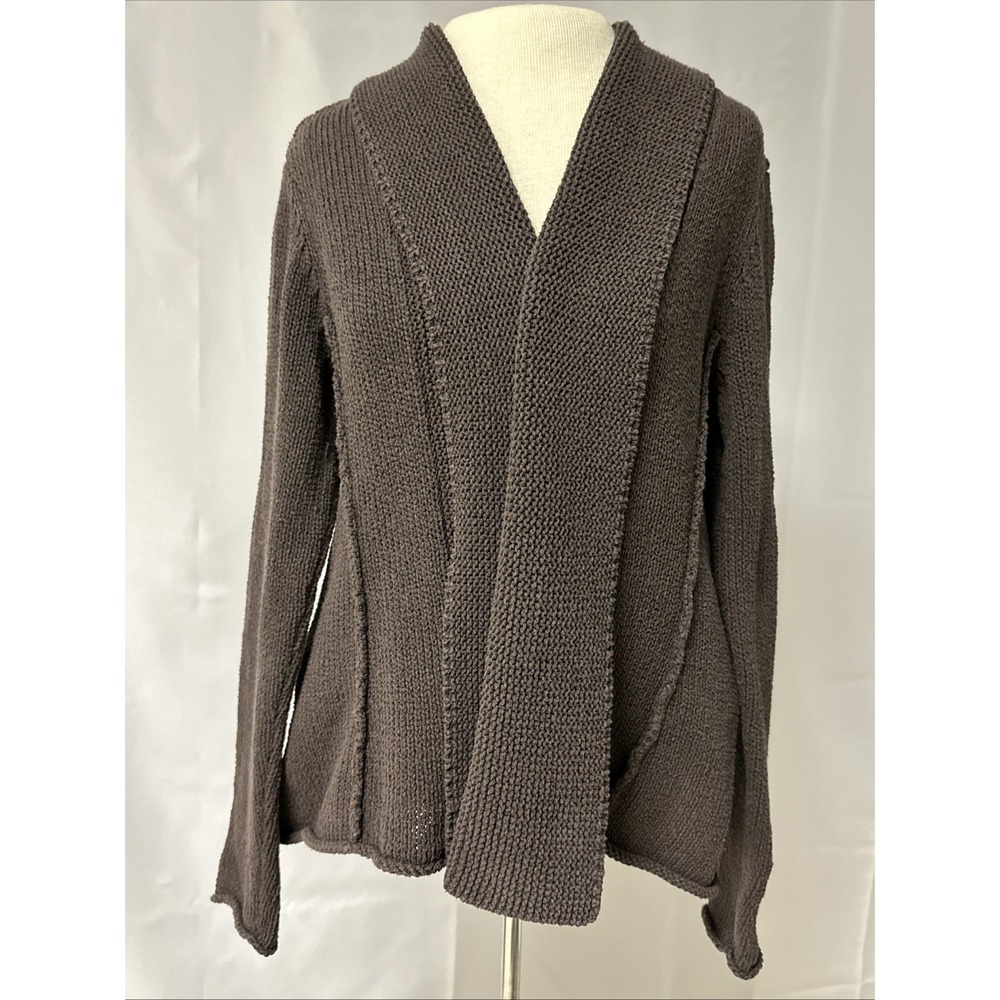 Eileen Fisher Women's Medium Knit Open Front Cardigan Brown Cotton Blend